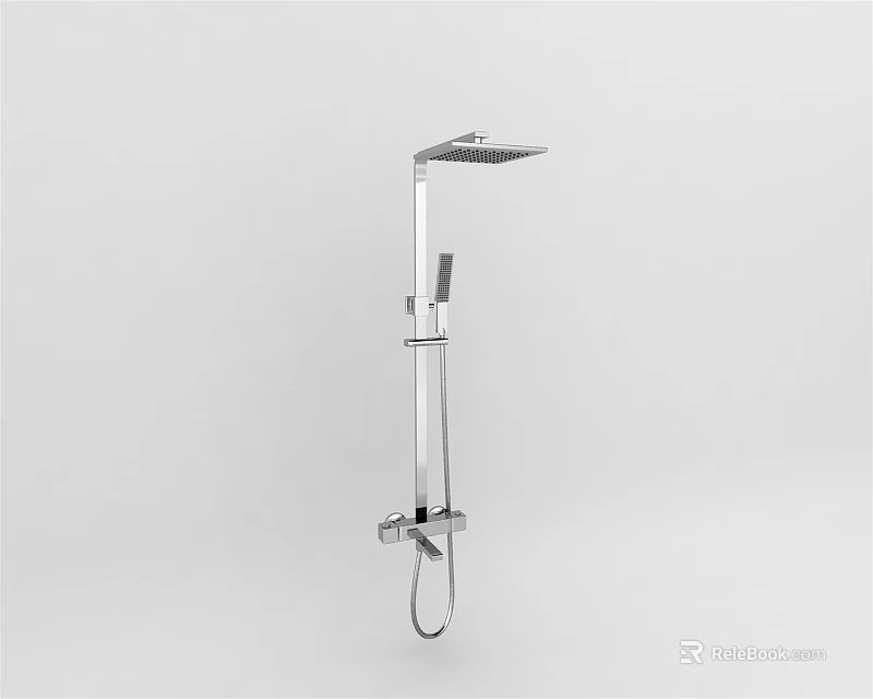 Modern Adjustable Chrome Shower Fixture With Overhead Head And Handheld Sprayer 3d model