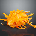 Orange Spongy Coral Like Object with Long Thin Projections on Dark Background and Reflection