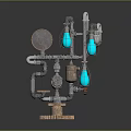 Industrial Style Floor Lamp With Metal Pipe Structure And Blue Glass Bulbs