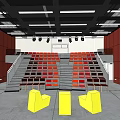 Staircase Conference Room With Red Black Seats Yellow Front Chairs And Red Walls