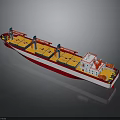 Red and White Cargo Ship With Yellow Deck Cranes and White Superstructure