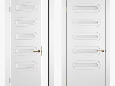White Hinged Doors With Oval Groove Design And Metal Handles 3d model