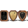 Wooden Award Plaques With Various Designs Shield Shaped And Rectangular Engraved Text