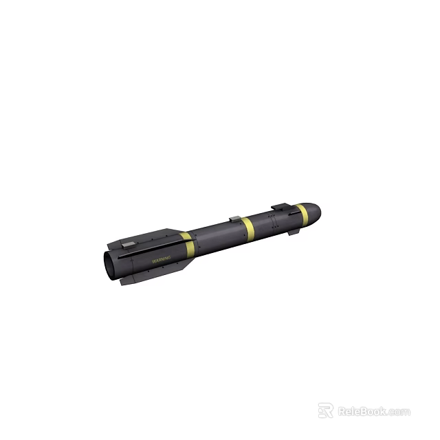 Black and Yellow Striped Cylindrical Military Missile with Aerodynamic Design 3d model 