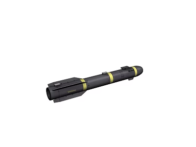 Black and Yellow Striped Cylindrical Military Missile with Aerodynamic Design 3d model