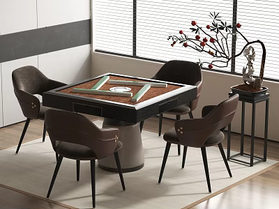 Hotel Mahjong Room Interior Design With Mahjong Table Comfortable Chairs And Decorative Plant 3d model