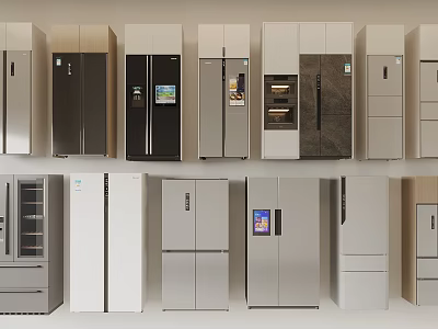 Refrigerators and Freezers with Modern Designs Various Styles and Sleek Exteriors for Home Kitchens 3d model
