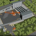 Industrial Factory Complex With Multiple Buildings Orange Crane Greenery And Roads