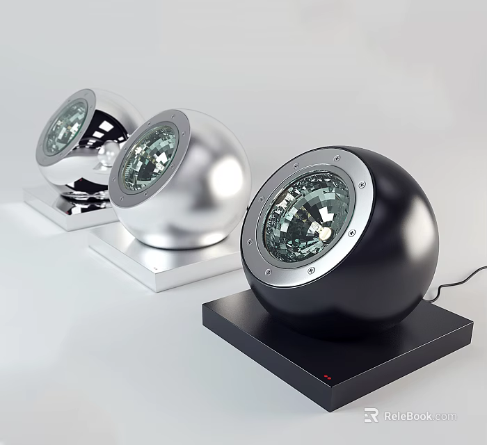 Modern Spherical Downlights and Spotlights in Silver Black with Square Base and LED Design 3d model 