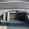 Stone Arch Bridge With Brick Masonry Over Canal Waterway Featuring Lock Gates And Side Steps 3d model