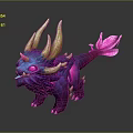 Vibrant Fantasy Game Movie Character With Purple Body Golden Horns Pink Tail And Glowing Eyes