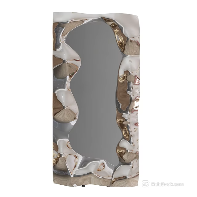 Elegant Modern Mirror With Gold And White Wavy Decorative Frame Design 3d model