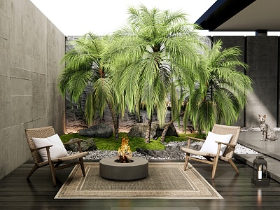 Home Courtyard Landscape Tree Palm Plant Needle Sunflower Outdoor Chair 3d model