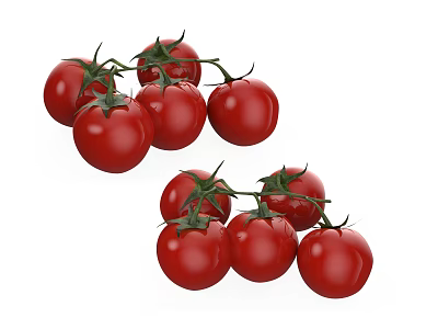 Fresh Red Cherry Tomatoes With Green Vines And Plump Juicy Texture 3d model