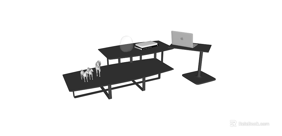 Modern Black Coffee Table With Metal Frame And Deer Figurines On Top 3d model 