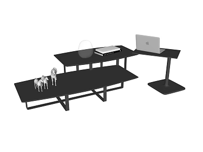 Modern Black Coffee Table With Metal Frame And Deer Figurines On Top 3d model
