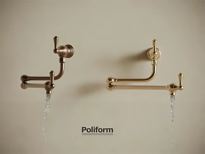 Poliform Contemporary Brass Wall Mounted Faucets With Sleek Water Flow Design 3d model