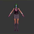 A Woman in Black Vest and Plaid Skirt with White Cuffs and Knee High Boots