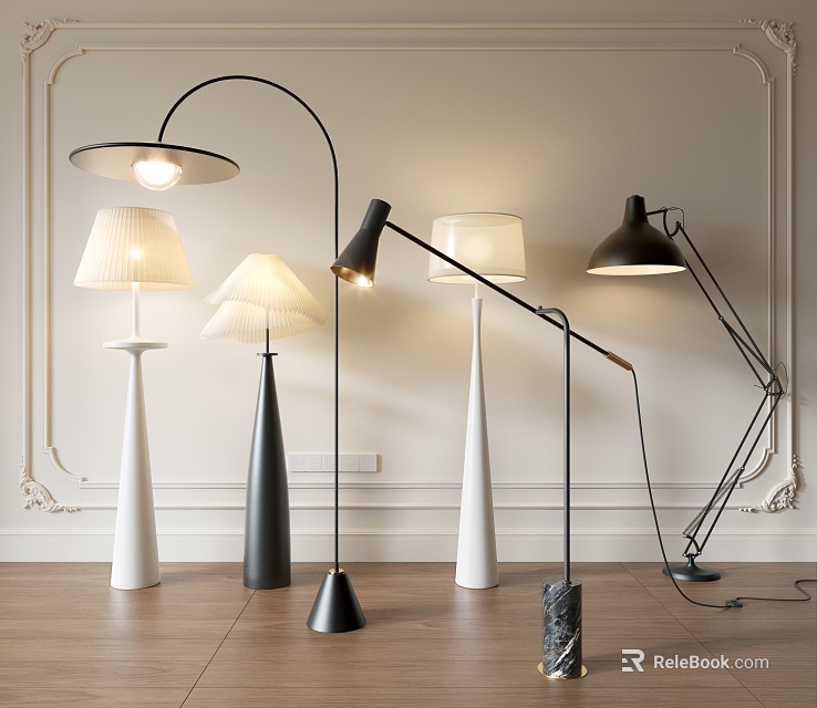 Modern Floor Lamps With Various Designs And Colors For Indoor Living Room Decor 3d model 