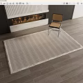 Square Rug With Grid Pattern On Wooden Floor Near Chair And Fireplace