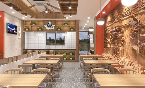 Modern Noodles Restaurant Fast Food Restaurant Lanzhou Beef Noodles Ramen 3d model