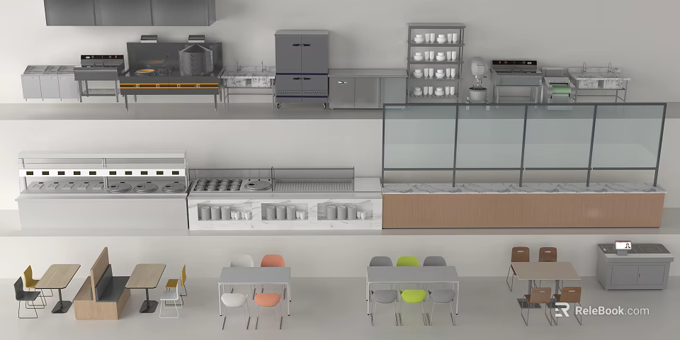 Modern Kitchen Interior Featuring Various Appliances Open Design Island And Dining Area 3d model