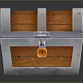 Wooden Treasure Chest With Metal Trim Orange Lock And Metal Rings