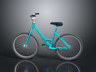 Light Blue Bicycle Featuring Black Seat Handlebars and Gray Wheels 3d model
