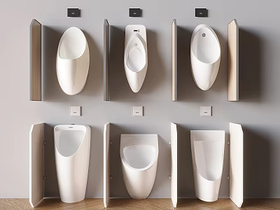 Modern White Wall Mounted Urinals With Multiple Stylish Bathroom Designs 3d model