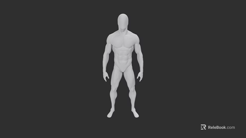 Muscular Male 3D Model With White Body And Black Background 3d model 