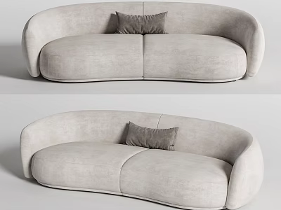 Curved Light Gray Sectional Sofa With Modern Design Accent Pillow And Soft Fabric 3d model