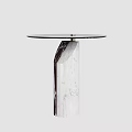 Modern Round Top Side Table With Marble Base And Geometric Design