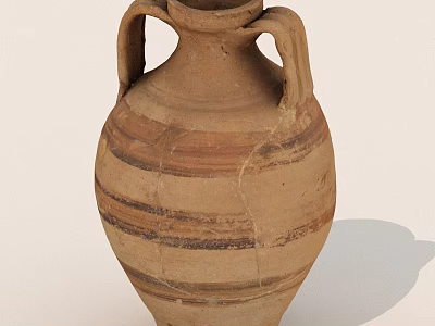 Handmade Clay Vase With Two Handles And Striped Decoration Details 3d model