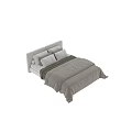 Minimalist Double Bed With Light Beige Bedding Fabric Headboard And Pillows