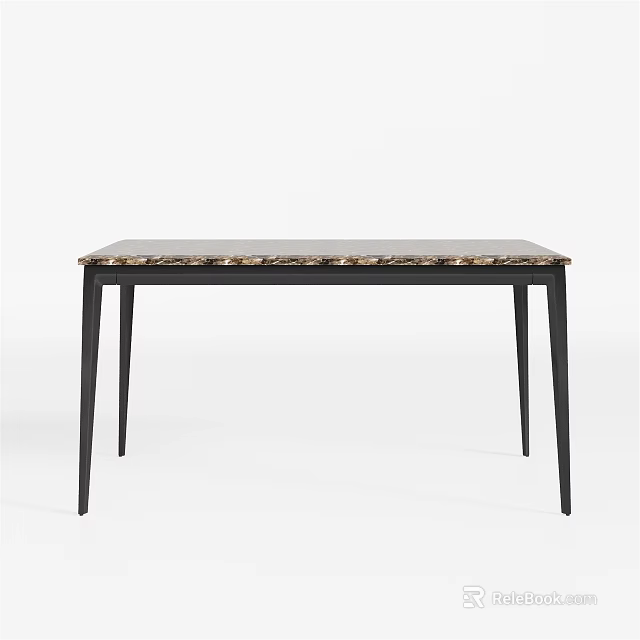 Modern Sleek Dining Table with Marble Pattern Top and Black Metal Legs Design 3d model
