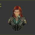 3D Female Character Bust With Red Hair Green Glasses And Ornate Armor Details