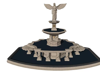 Ornate Multi Tiered Fountain With Angel Statue Circular Basin And Decorative Base 3d model