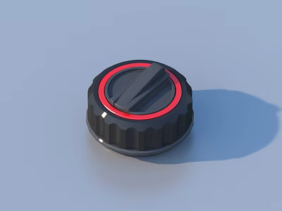 Black Control Knob With Red Ring And Textured Surface For Devices 3d model
