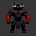 Muscular Fantasy Minotaur Character 3D Model With Horns Red Wristbands And Black Body