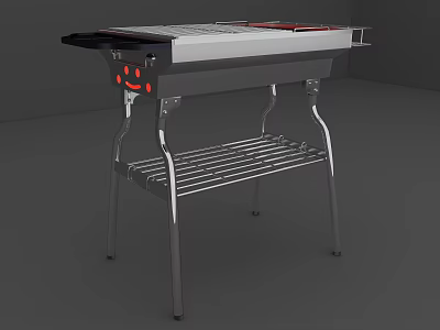 Portable Outdoor Grill With Silver Metal Body Red Indicator Lights And Lower Rack 3d model