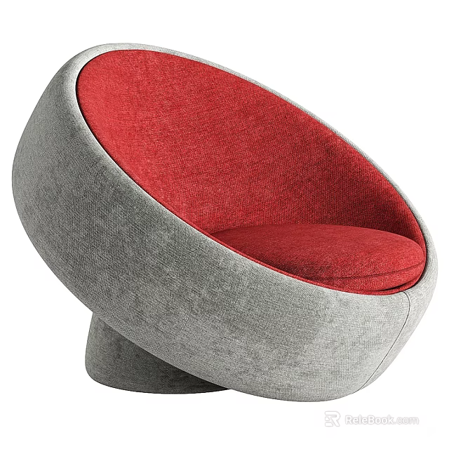 Modern Curved Leisure Chair With Gray Outer Shell And Red Plush Cushion 3d model 