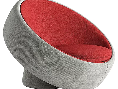 Modern Curved Leisure Chair With Gray Outer Shell And Red Plush Cushion 3d model