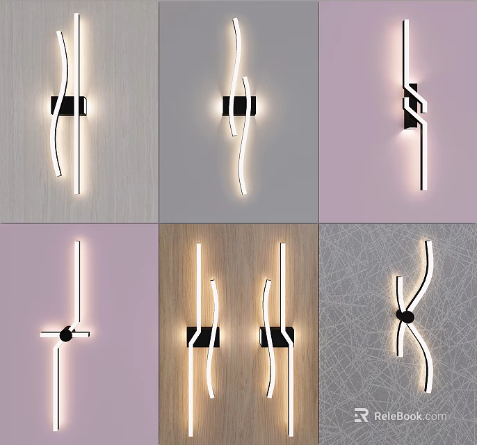 Modern Wall Lamps with Sleek Lines Unique Shapes and LED Lighting on Diverse Wall Surfaces 3d model 