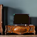 Ornate Wooden Classic TV Stand With Symmetric Display Cabinets And Glass Doors