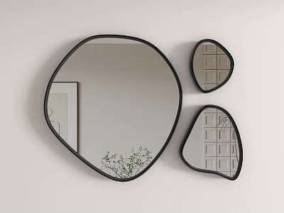 Modern Irregular Shaped Wall Mirrors With Black Frames And Plant Reflections 3d model
