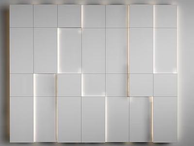 Modern White Wall Design with Square Panels in Varied Sizes and Edge Lighting 3d model