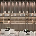 Modern Sales Office Interior Featuring Hanging Whale Sculptures Large Windows City View and Marble Floor