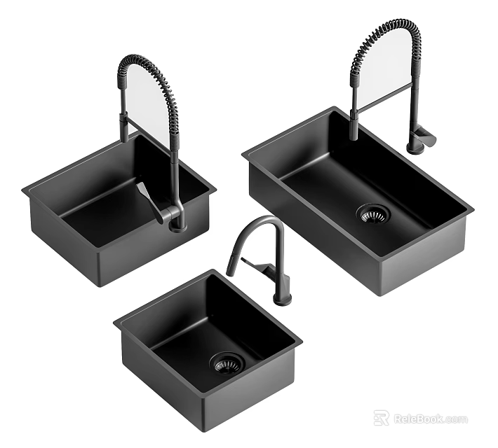 Black Kitchen Sinks With Modern Faucet Design For Home Kitchen Use 3d model