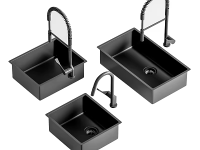 Black Kitchen Sinks With Modern Faucet Design For Home Kitchen Use 3d model