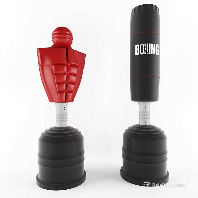 Standing Boxing Punching Bags With Red Torso And Black Vertical Design 3d model 